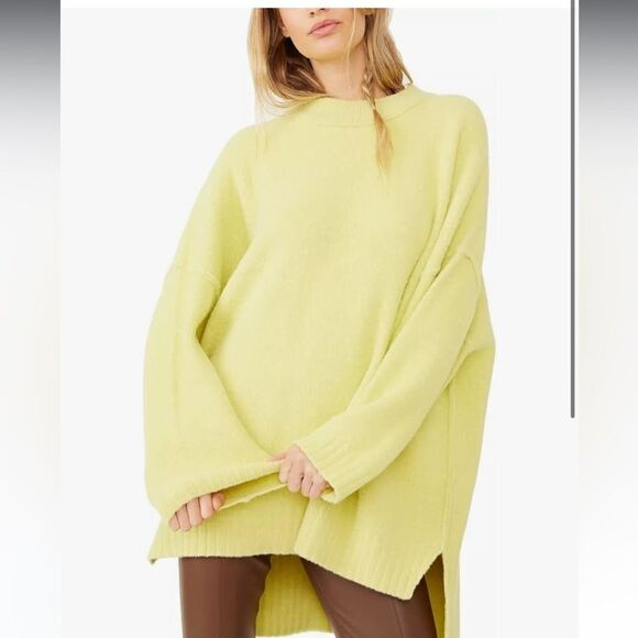 Free People Women’s Peaches High-Low Tunic Sweater Celery Green XS - Picture 4 of 13